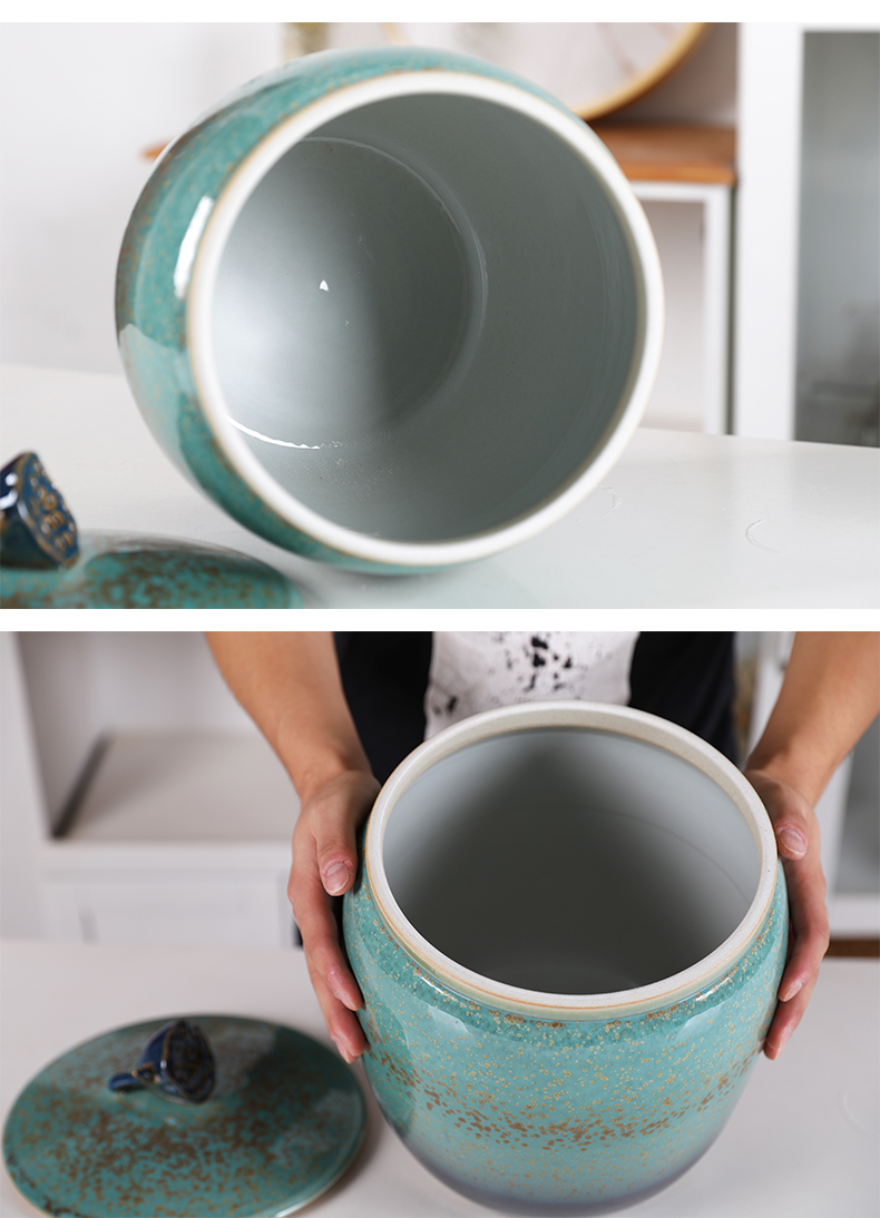 Barrel ricer box household moisture meters cassette cover 20 jins jingdezhen ceramic grain flour tea rice storage tank