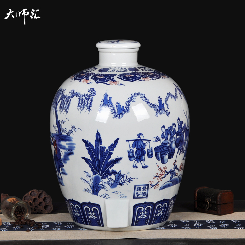 Jingdezhen ceramic jars 50 kg sealed bottle wine bottle wine mercifully bottle it since the wine bottle with tap