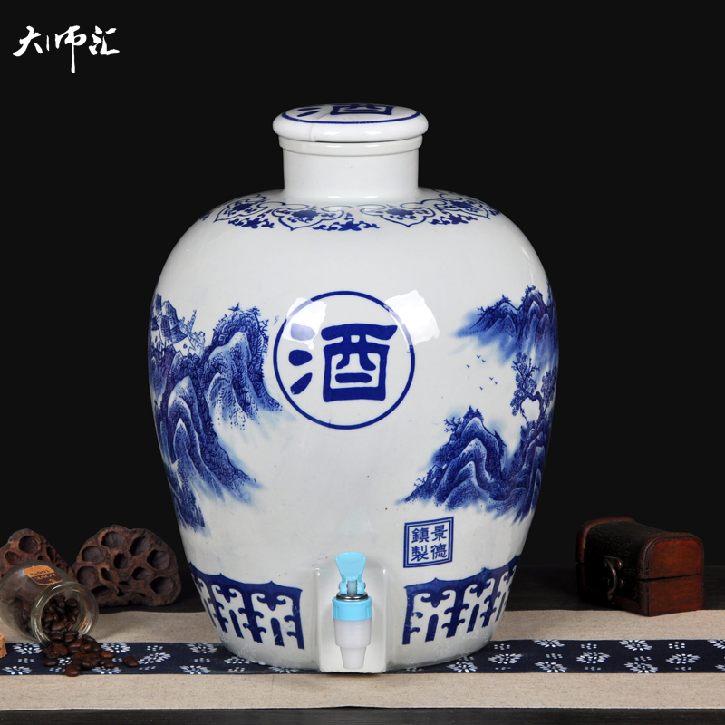 Jingdezhen ceramic jars 30 kg sealed hip it since the wine bottle bottle lead - free jar with the tap