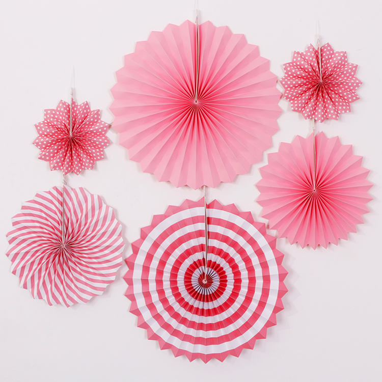 Birthday decorated red green paper fan background shopping window arranged wedding folding fan paper pull flower party supplies