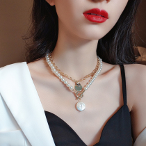 Double stack wearing pearl necklace female niche design sense light luxury retro New neck chain simple temperament choker