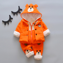 Baby baby autumn and winter gushed clothing suit boy 0-2-3-year-old cartoon 4 female small child thickened with three sets