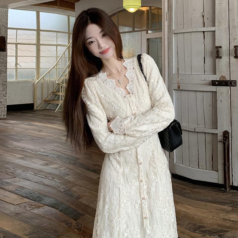 Plus-Size Slimming Spring French-Style Dress, Gentle Spring Style, Over-The-Knee, Super Fairy-Like, White Long Dress for Women