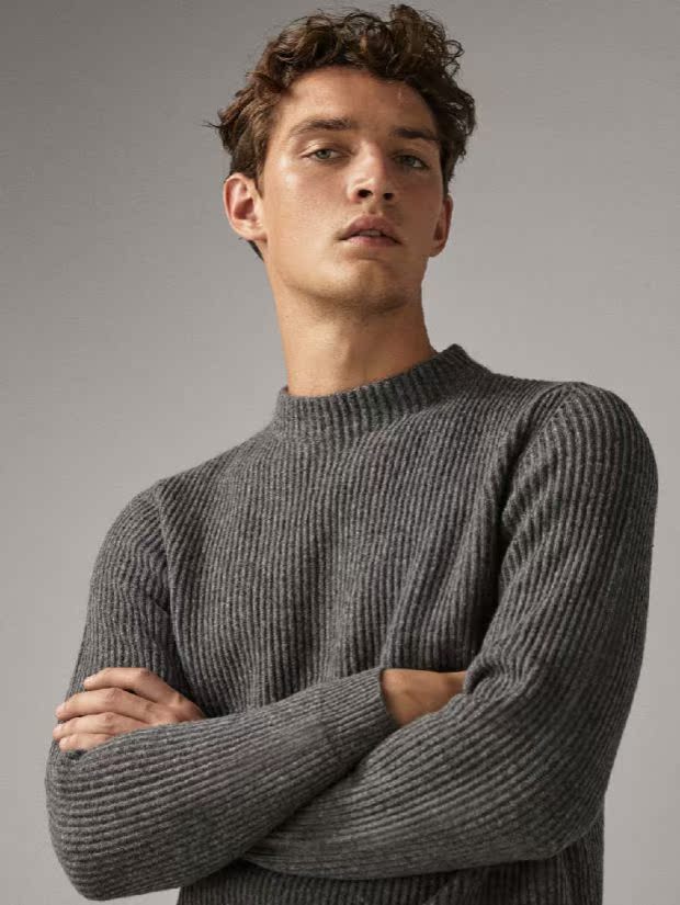18 mùa thu và mùa đông Xiban M răng len và cashmere chải thô sọc dọc kết cấu dày áo len nam áo khoác nỉ nam
