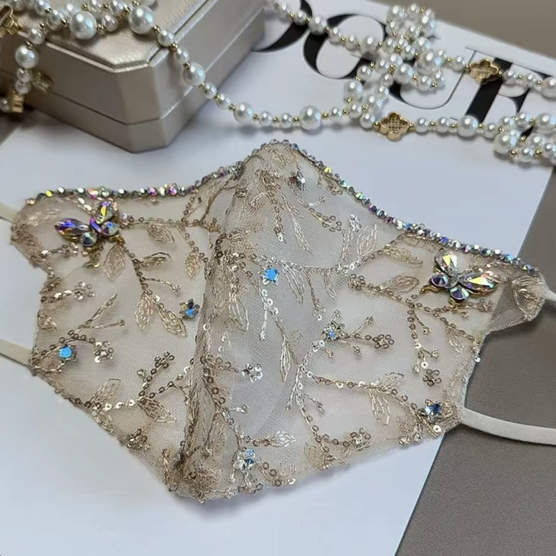 Summer Mesh Embroidered Sequin Double Butterfly Heavy-Duty Face Mask Summer Mesh Embroidered Sequin Double Butterfly Heavy-Duty Face Mask