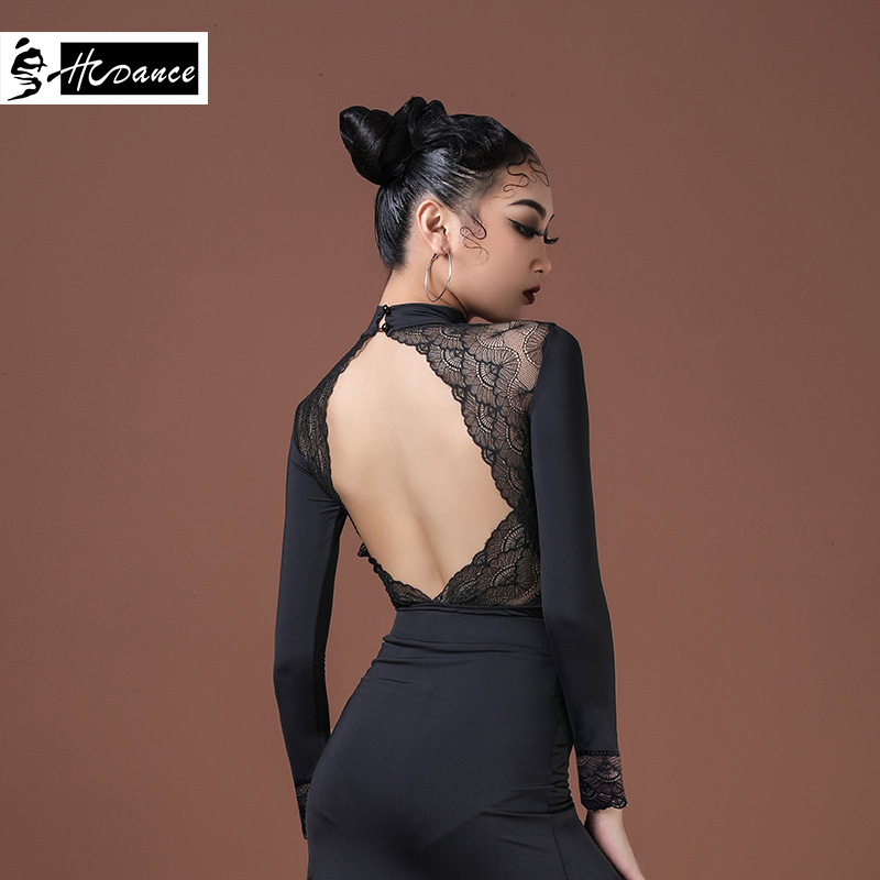 Dynasty Latin dance clothes modern dance top female adult practice clothes backless lace jumpsuit with chest pad A1219