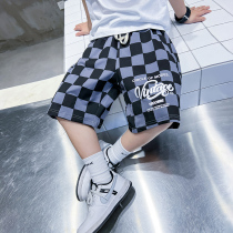 Boy Sports Plaid Shorts Summer 2022 New Children Summer Clothing Foreign Air 50% Pants Boys Loose Pants Tide