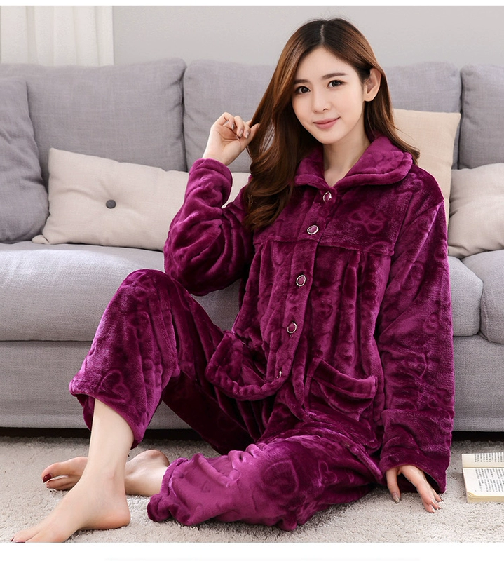 Cũ hơn dày flannel dịch vụ nhà mùa đông bà ngoại lỏng XL cộng với phụ nữ béo áo ngủ dài tay