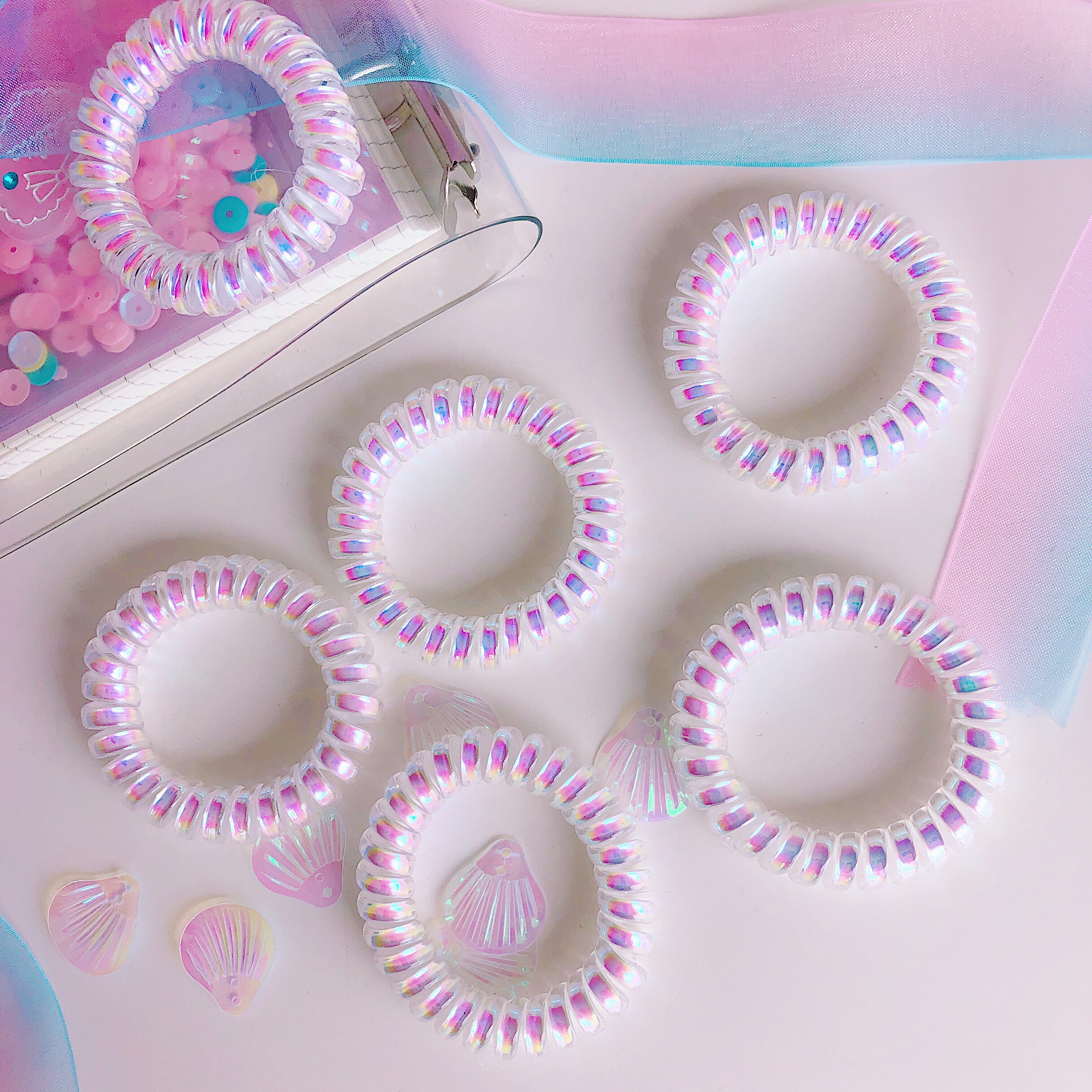 Korean cute man fish color telephone line hair ring Soft girl's heart dreamy laser rubber band transparent hair ring haircut