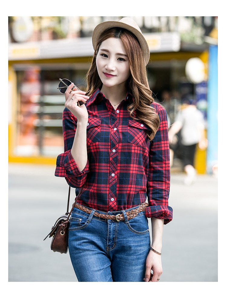 Mùa thu và mùa đông mẫu áo sơ mi kẻ sọc cotton Áo khoác nữ dài tay Phiên bản Hàn Quốc của chiếc quần lọt khe cơ bản cho học sinh quần áo nữ size lớn sơ mi công sở nữ
