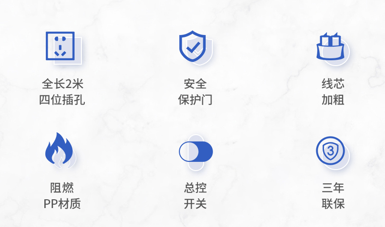 得力 新国标插座 3插位 2米 图3