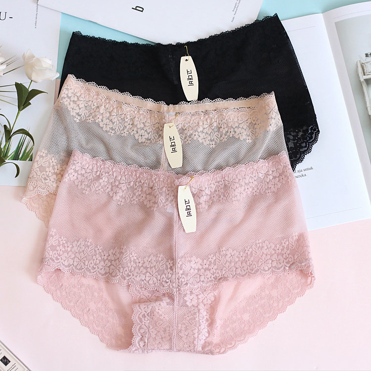 Ancient courtesans delicate sexy lace unflappant plain footed pants comfortable and breathable wrap hip large size waist lady's underwear thin