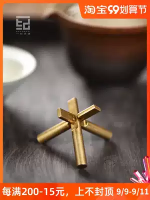 One Ji Kongming lock Luban lock brass cover purple clay pot cover rack tea stage rack tea ceremony tea set small ornaments