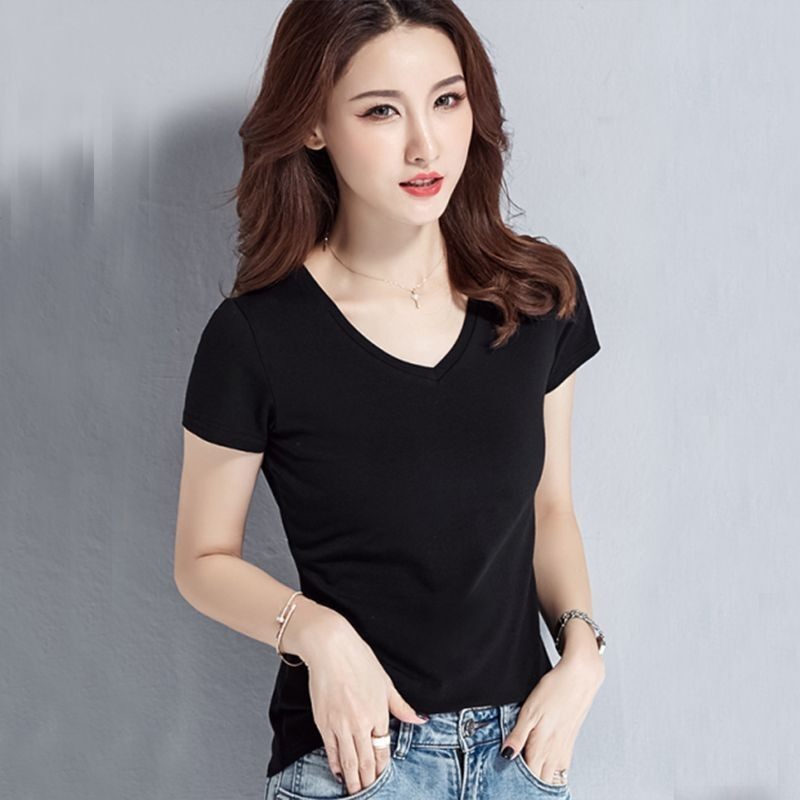 工厂直销白色t恤女修身夏天女士牛奶丝上衣短袖紧身圆领纯色t