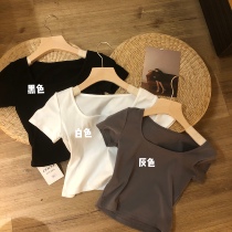 Collarbone Short Sleeve Sashimi T-shirt Woman 100 hitch Short Sexy Blouse 2021 New spring hit undershirt