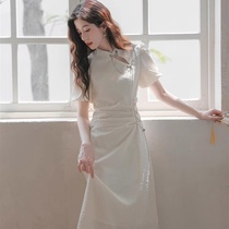 Ocnltiy｜Gentle style makes you slim~National style cheongsam dress for women 2024 summer new waist long skirt