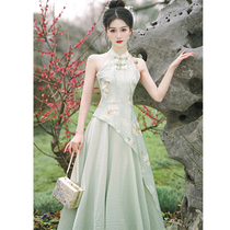 Ocnltiy｜Girlish Temperament~Improved Cheongsam 2024 Summer New Chinese Style Lightweight and Slim Halter Neck Sleeveless Dress