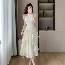 Ocnltiy｜Retro temperament~New Chinese-style cheongsam for women 2024 summer new sleeveless national style halter neck dress