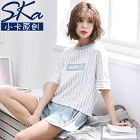 Bộ đồ ngủ mùa hè của phụ nữ phù hợp với đồ cotton ngắn hai mảnh đầy đủ có thể được mặc bên ngoài phiên bản tiếng Hàn của dịch vụ gia đình dành cho sinh viên mới. thời trang đồ bộ