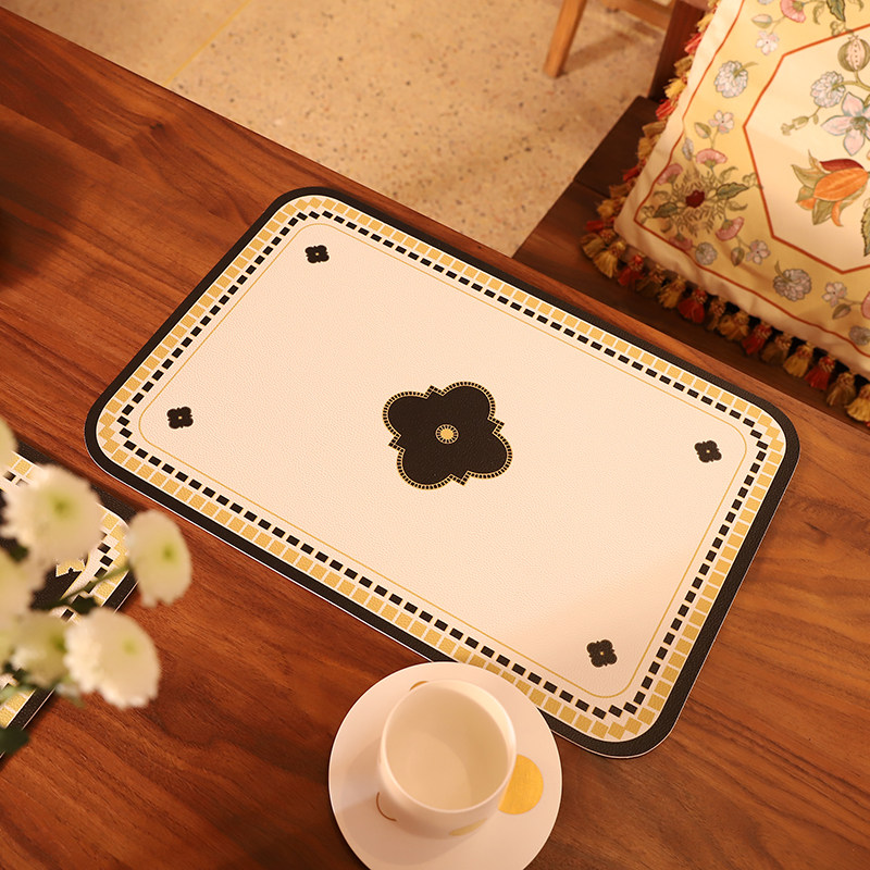 Light extravagant black and white leather dining mat Home Western Dining Mat Insulation Cup Mat minimalist Anti-slip waterproof and anti-oil table mat
