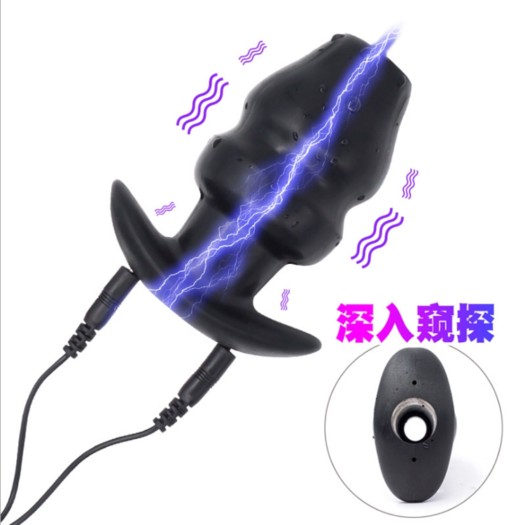 Electric shock hollow silicone anal plug, back court plug, wear anal expansion, prying, vibrating enema, cleaning sm sex toys