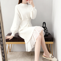 Very fairy sweater female long over-the-knee 2019 autumn and winter new white slim-fit outer wear thickened mink fluff dress