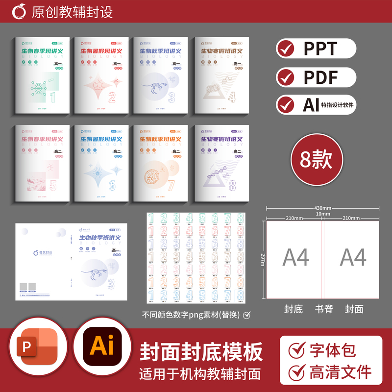 High School Biology Simple Template (8 Styles, Cover Page + Back Cover) Ppt+Ai File B244