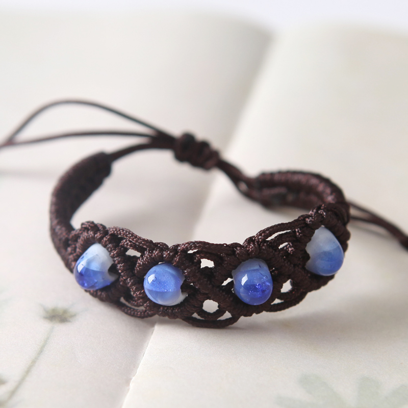 Qingge National Wind gốm Bracelet Trang sức Jingdezhen Handmade Ice Crack Drops Sứ hạt Bracelet vòng tay lv
