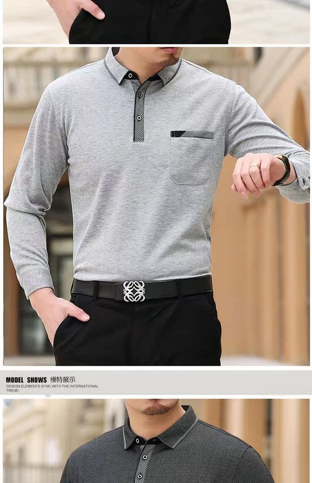 Mùa xuân trung niên nam dài tay áo thun cotton mỏng phần trung niên quần áo ve áo mùa thu cha 40-50 tuổi shirt versace