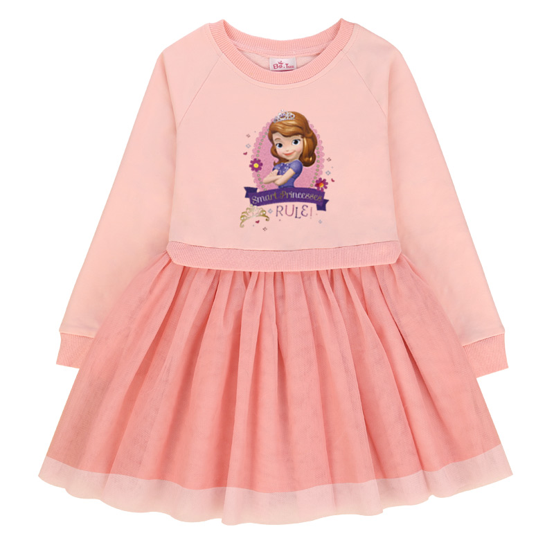 Công chúa Sofia ăn mặc Edgy mùa xuân mùa thu cô gái dài tay áo đầm 6-Year-Old bé bông Lưới Savey váy 5