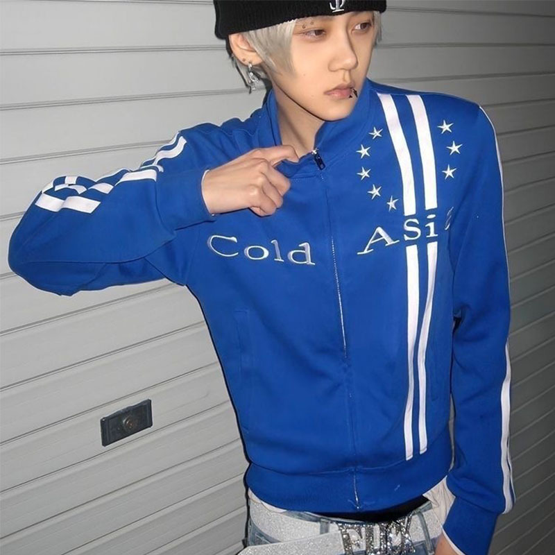 Cold Asia Original American High Street Star Embroidery Blue Sweatshirt Jacket Corner Cat Subculture Jacket for Men and Women Cold Asia Original American High Street Star Embroidery Blue Sweatshirt Jacket Corner Cat Subculture Jacket for Men and Women