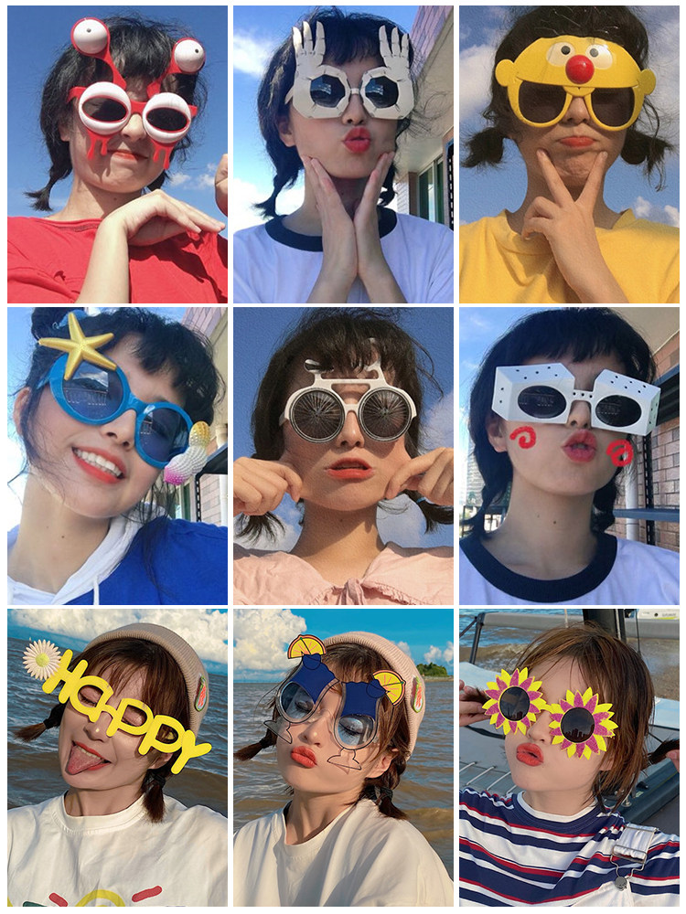 Photo sunflower glasses ins funny sand sculpture sunglasses Female funny personality couple concave shape birthday glasses