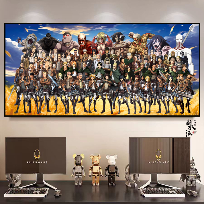 Attack on Titan Family Portrait Hanging Painting Eren Mikasa Anime Poster Decorative Painting E-Sports Room Boys' Bedroom Wall Art