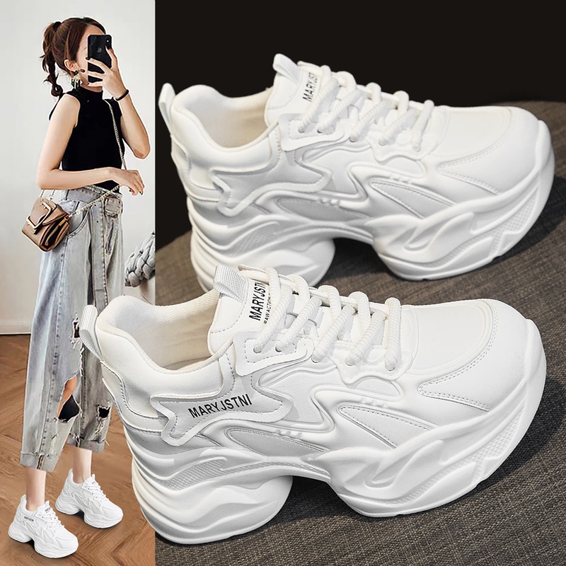 Hong Kong Dad Shoes for Women 2026 Spring and Summer New Popular White Fleece-Lined Fashionable Casual Sports Height-Increasing White Sneakers