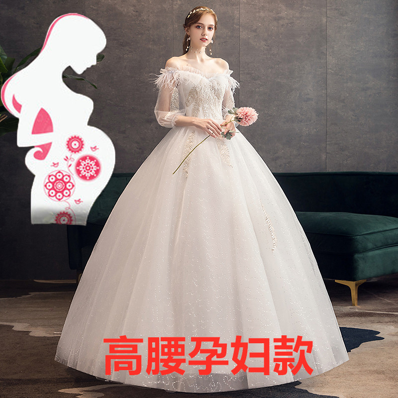 Wedding 2020 cô dâu mới Sen mô hình giấc mơ đầy sao siêu cổ tích khí Pháp đám cưới ăn mặc một từ vai kéo phụ nữ mang thai