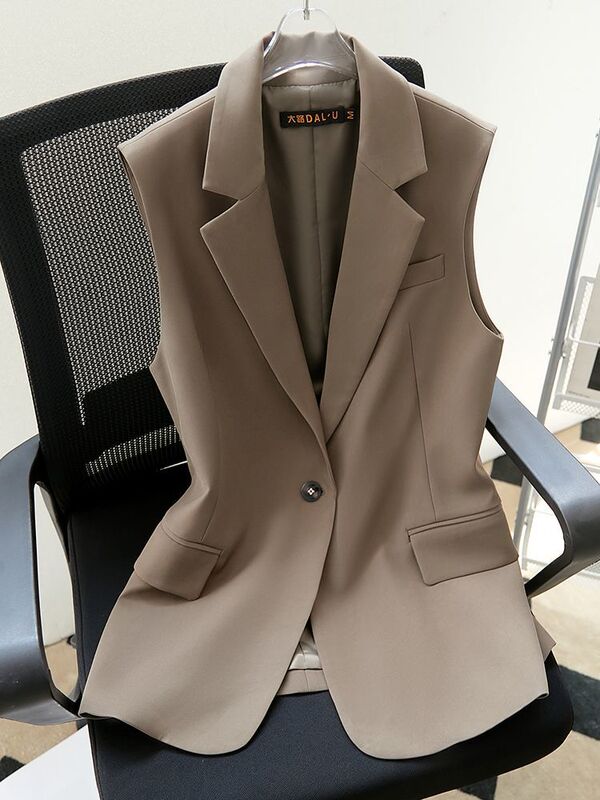 Suit Vest Jacket Women's 2024 Spring and Autumn New Korean Style Jacket Sleeveless Vest Waist Slim Suit Vest