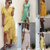 Summer irregular print women cotton long dress summer dress