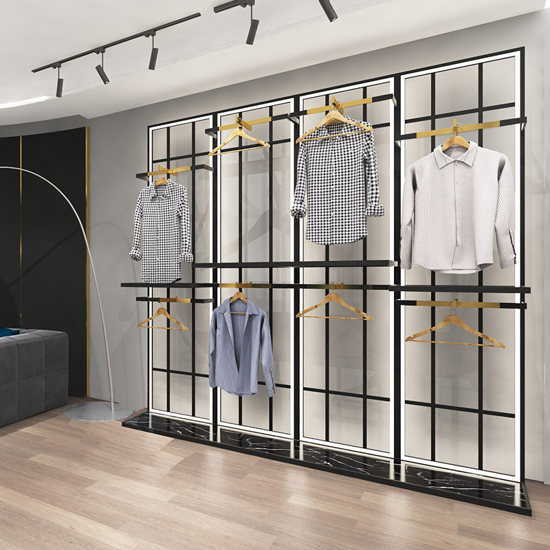 Men's clothing store display stand floor-to-ceiling display combination double-layer adjustable hanger Nakajima brushed ribbon light shelf