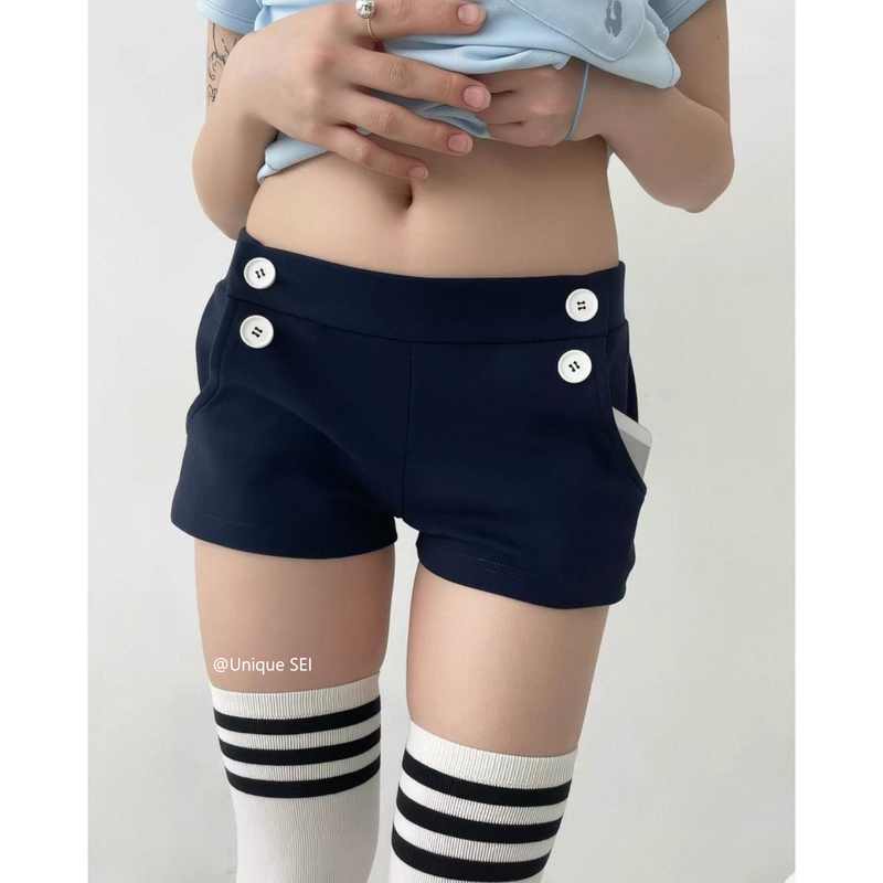 Unique Sei Korean Niche Design Versatile Slim-Fit Summer Navy Style Double-Breasted Low-Waist Striped Shorts
