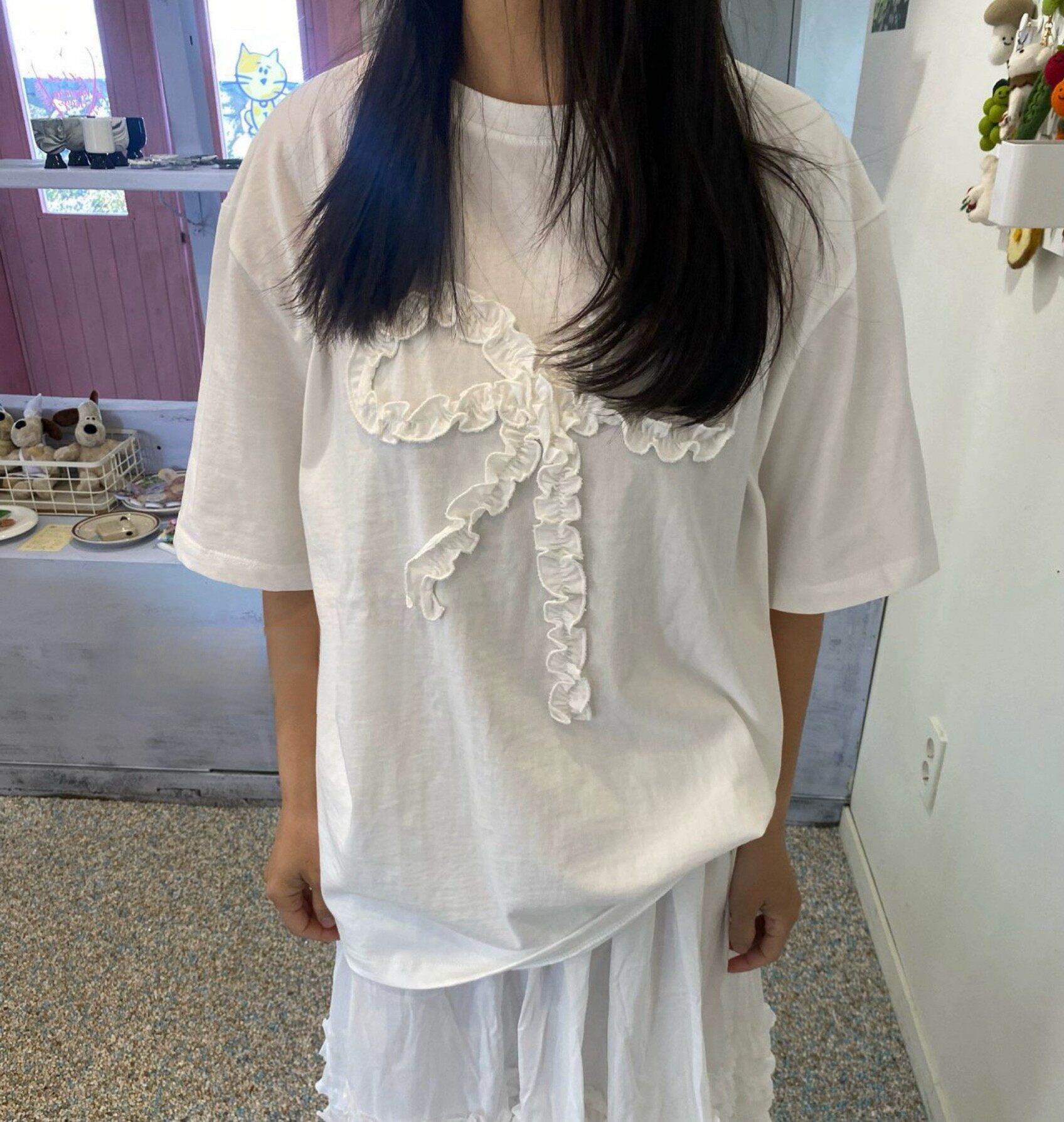 Unique SEI 韓版簡約花邊復古浪漫蝴蝶結少女感T恤百搭休閑半身裙|其他材料製|ETMall東森購物網