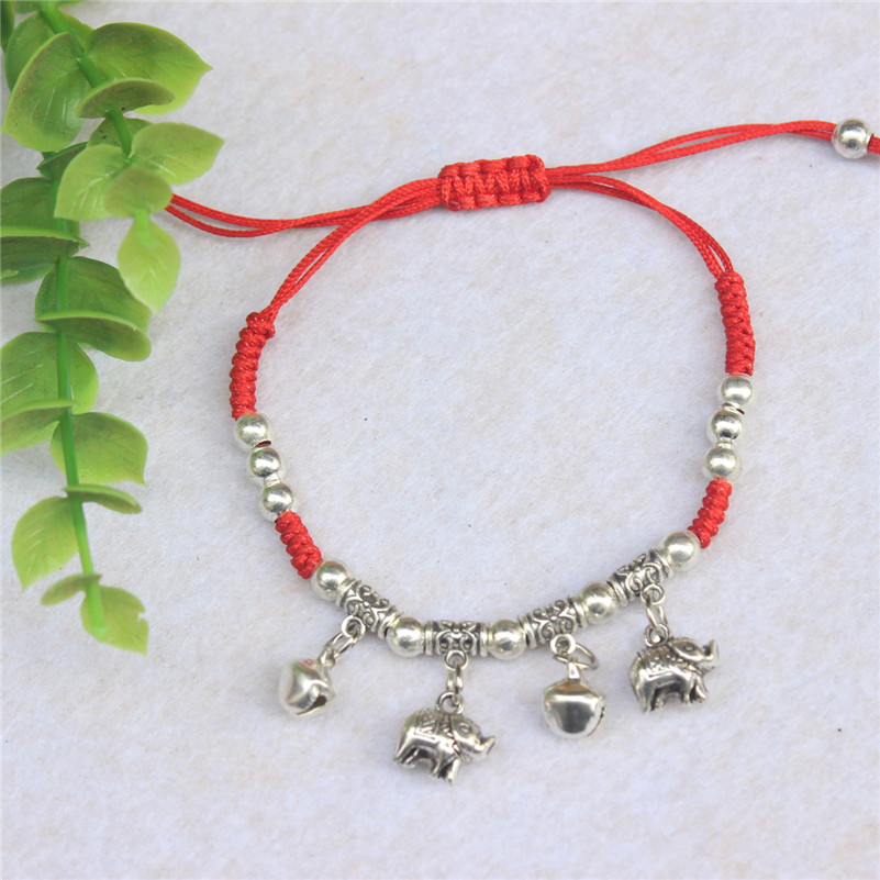 Trang sức dân tộc Miao vòng đeo tay bạc SpongeBob tinh khiết dệt thủ công để tránh ác đỏ vòng tay vòng chân chuông - Vòng chân lắc chân nữ