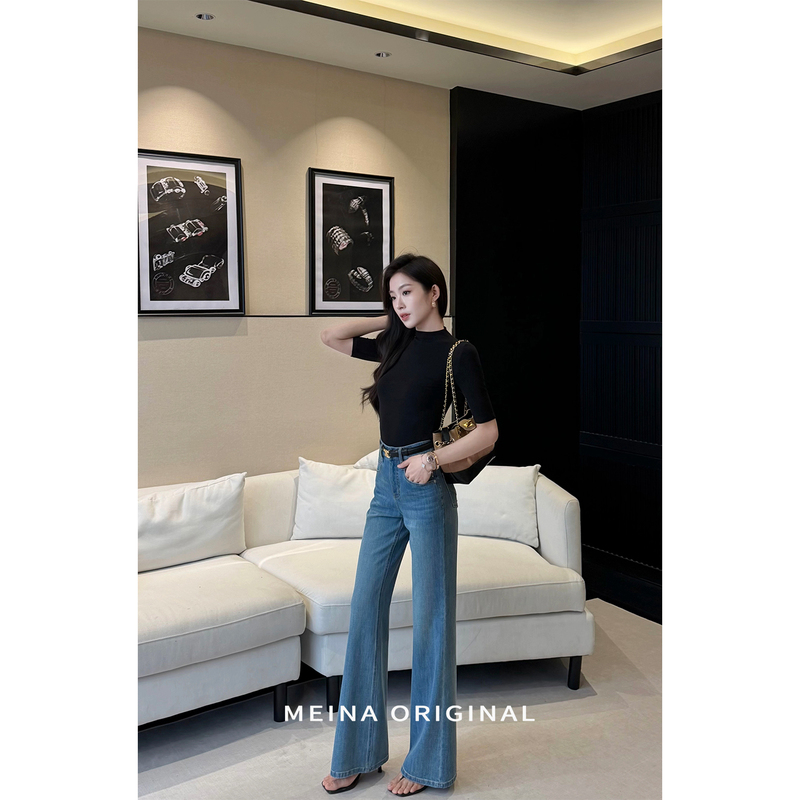 Meina French-Style Black Mid-Sleeve T-Shirt with a Stylish Design, Casual Elegance, Romantic and High-End Feel