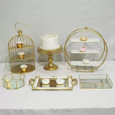 Golden wedding dessert table ornaments display rack birthday decoration cake snack tray shelf cold meal tea break table