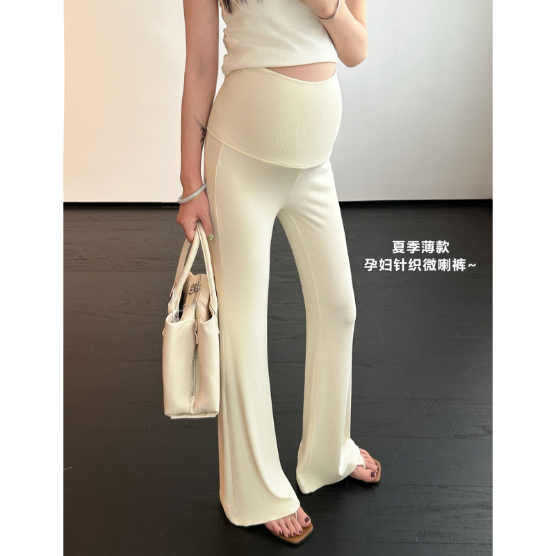 Beige Maternity Flared Pants for Summer, Thin Yoga Pants for Petite Women, Non-Tightening Leggings for Pregnant Women Beige Maternity Flared Pants for Summer, Thin Yoga Pants for Petite Women, Non-Tightening Leggings for Pregnant Women