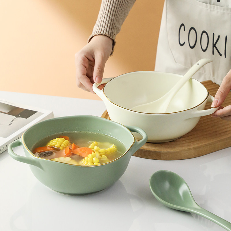 Japanese double ear soup bowl with ceramic tableware creative net 2022 new big bowl of ramen bowl soup basin bowl