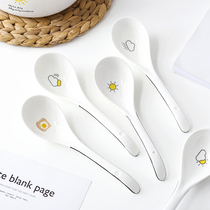 Soup ceramic household big spoon big soup porcelain spoon spoon spoon spoon large long handle porridge spoon porridge porridge small ceramic spoon