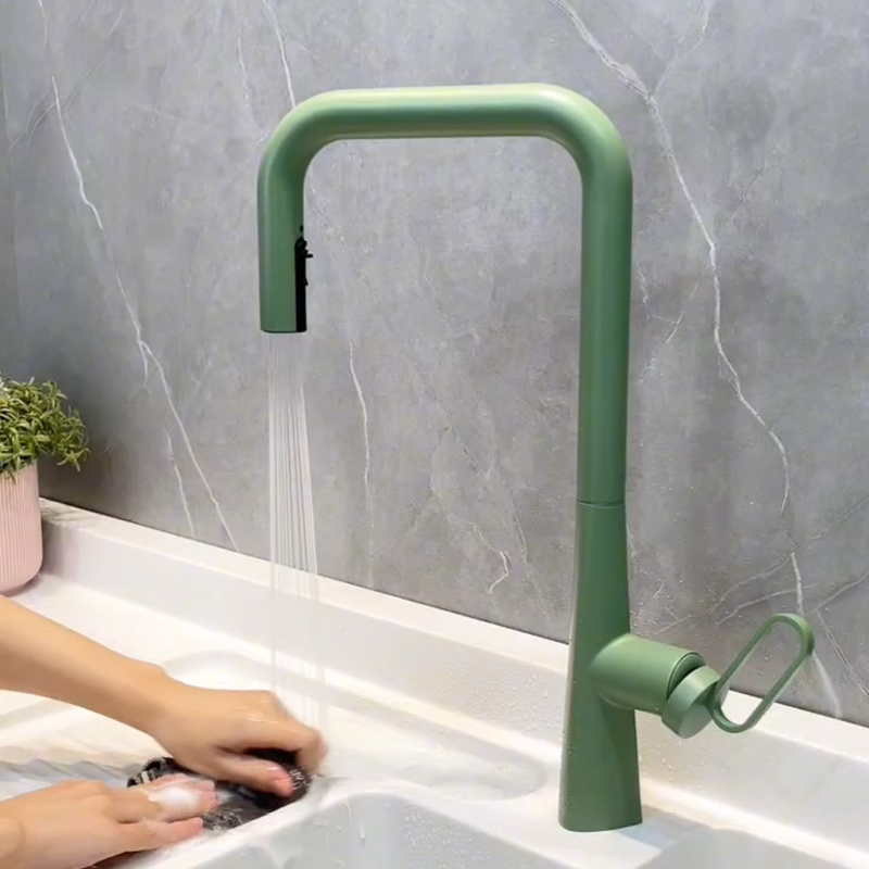 German Innovative Copper Green Pull-Out Hot and Cold Faucet for Laundry Sink, Kitchen Sink, Dishwashing Basin, Bathroom Sink