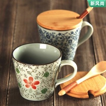 Japanese style four seasons underglaze color hand painted teacup Couple cup Water cup Coffee cup Covered mug 