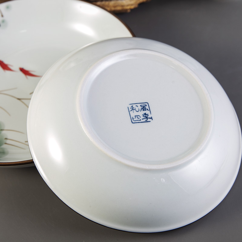 And four seasons disc ink handpainted glaze color under Japanese ceramic spoon, household utensils move rainbow such as bowl dish dishes