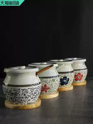 Hesheng Four Seasons Japanese Underglaze Salt Tank Oil Tank Kitchen Seasoning Tank Covered Seasoning Tank Bottle Ceramic Chili Tank